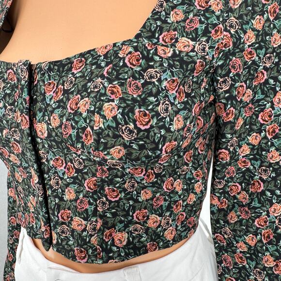 Zara Top Womens Small Corset Bustier Cropped Rose Floral Print Cottagecore Boho - Picture 13 of 16